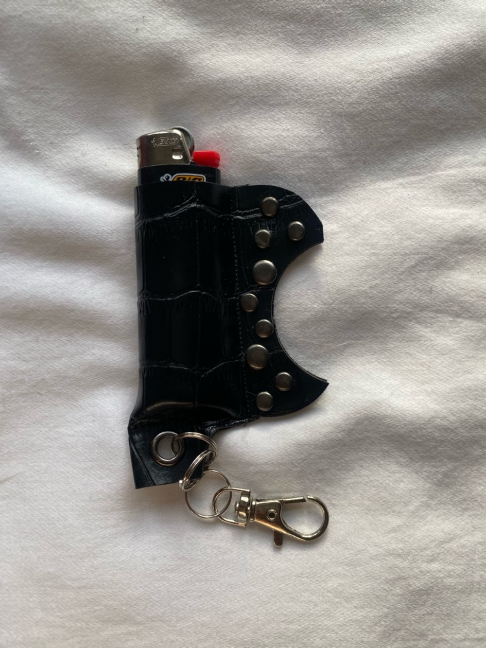 Black Studded Leather Lighter Keychain Holder